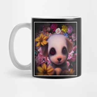 cute puppy in the middle of flowers Mug